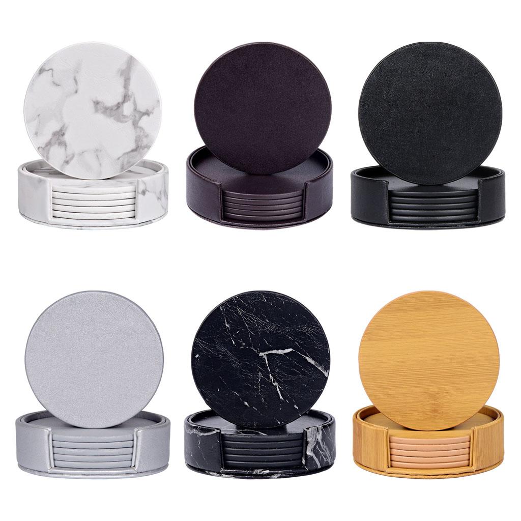 Marble Coaster Set - แผ่นรองแก้วหินอ่อนทรงกลมพร้อมที่วาง ป้องกันรอยขีดข่วน