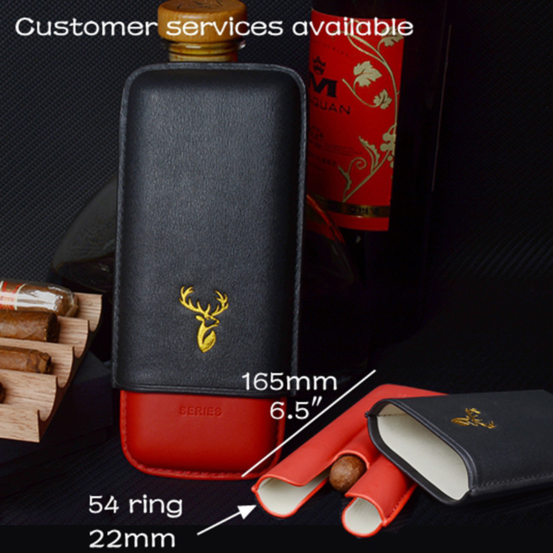 Premium Cigar Case - 54 แหวนหนังซิการ์สีดําสีแดงผู้ถือซิการ์ 3 หลอด Mini กล่องซิการ์