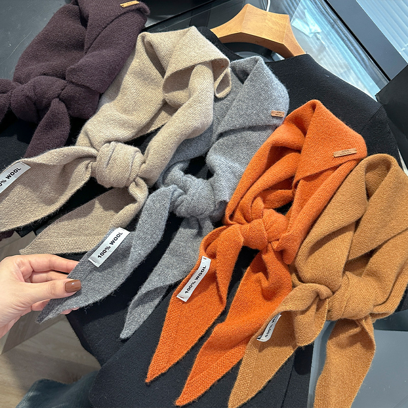 Cashmere Scarf - ผ้าพันคอไหมพรมถักสำหรับผู้หญิง 100% ขนสัตว์ ผ้าพันคอฤดูหนาวอุ่น สีพื้นสดใส ดีไซน์หนา