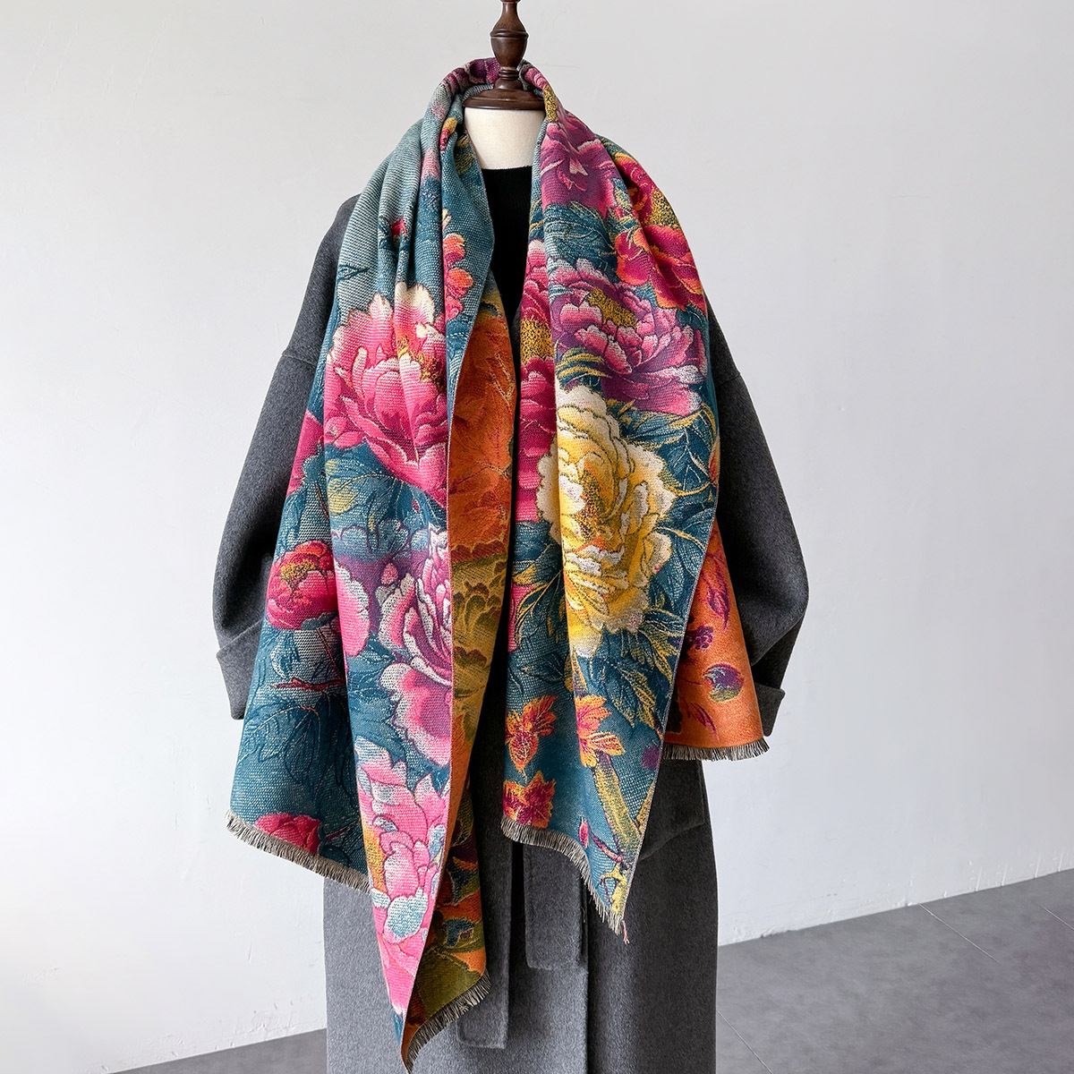 Cashmere Scarf - ผ้าพันคอผ้าพันคอผ้าพันคอผู้หญิงผ้าคลุมไหล่ดอกไม้พิมพ์ใหม่ Wraps หรูหราหนาผ้าห่มฤดูหนาว Bufanda Pashmina หญิง
