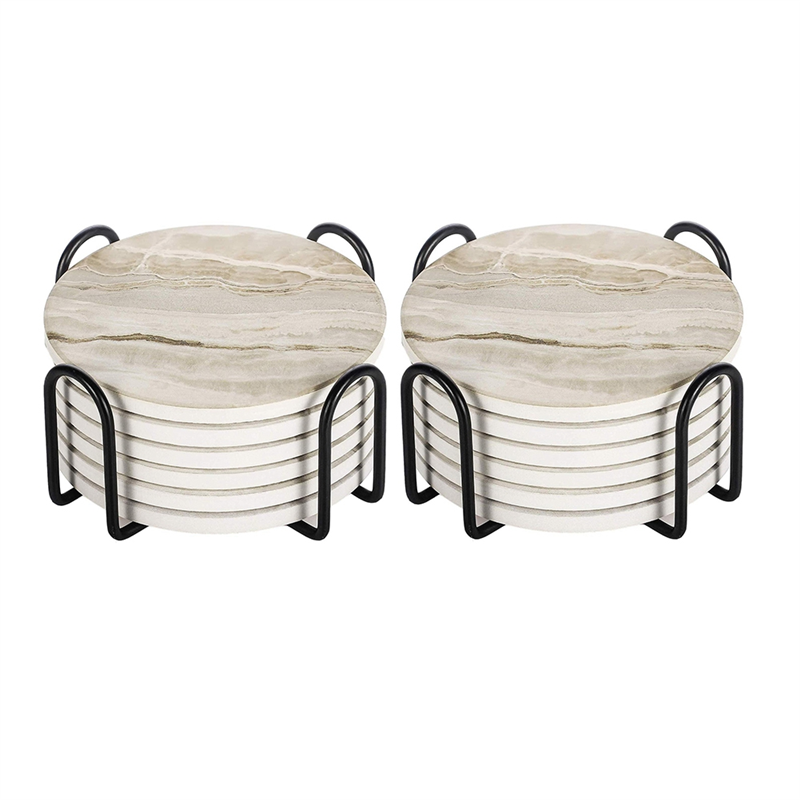 Marble Coaster Set - ชุดแผ่นรองแก้วแบบดูดซับ AT05 ลายหินอ่อน เหมาะสำหรับตกแต่งบ้าน สำนักงาน และงานปาร์ตี้