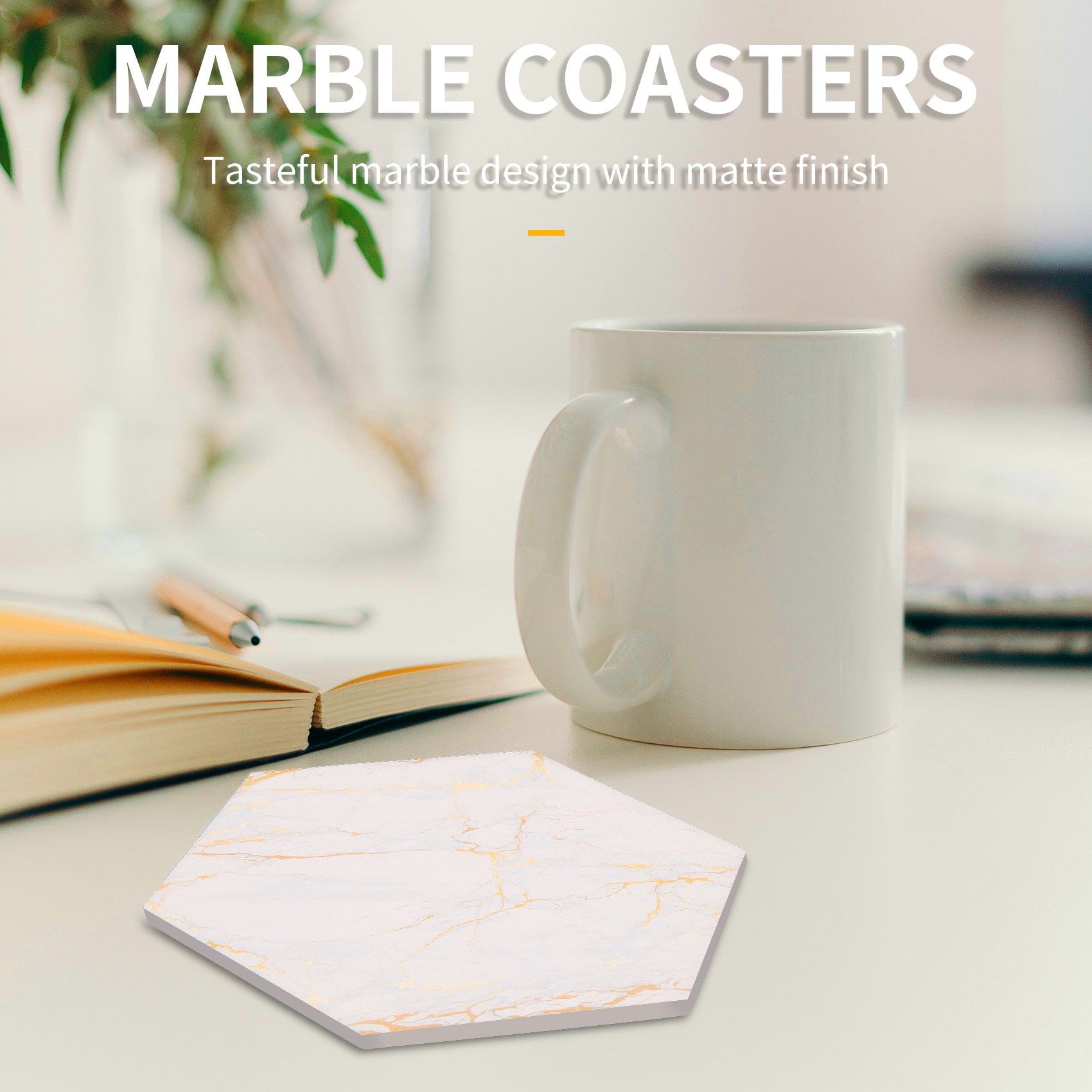 Marble Coaster Set - ที่รองแก้ว 8 ชิ้นสำหรับเครื่องดื่มแบบดูดซับพร้อมที่วาง ชุดที่รองแก้วลายหินอ่อน ดูดซับได้ดีเยี่ยมสำหรับเครื่องดื่มร้อนและเย็น-A68E