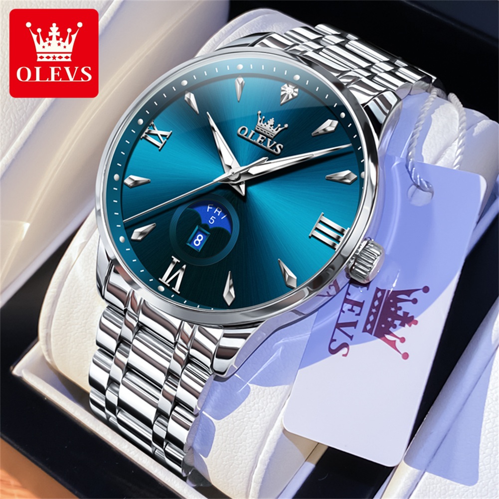 Luxury Watch Men - OLEVS มูนเฟสนาฬิกาผู้ชายปฏิทิน 30 มนาฬิกาควอทซ์กันน้ำสำหรับผู้ชายแฟชั่นมินิมอลลิสต์นาฬิกาข้อมือแบรนด์นาฬิกา