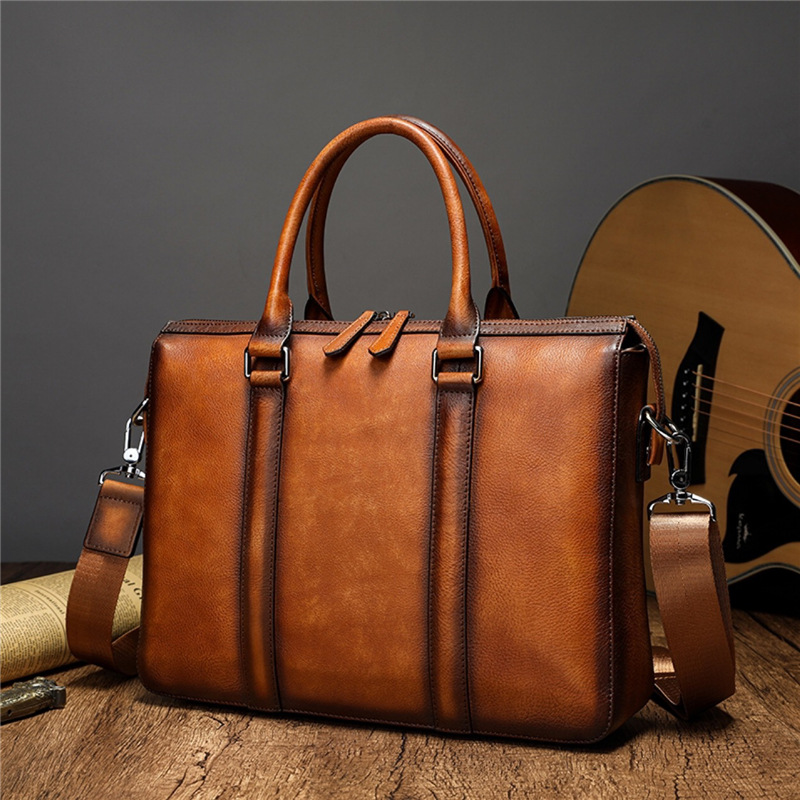Leather Briefcase - กระเป๋าเอกสารหนังแท้คุณภาพสูง YETTIES | กระเป๋าสะพายข้างสำหรับแล็ปท็อปขนาด 14 นิ้ว