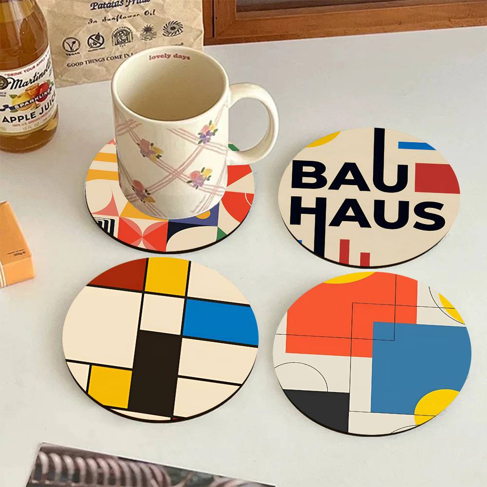 Marble Coaster Set - แผ่นรองแก้วไม้ทรงกลมสไตล์บาวเฮาส์ เหมาะสำหรับร้านอาหาร ร้านกาแฟ ของขวัญสำหรับบ้าน หรือเทศกาลต่างๆ