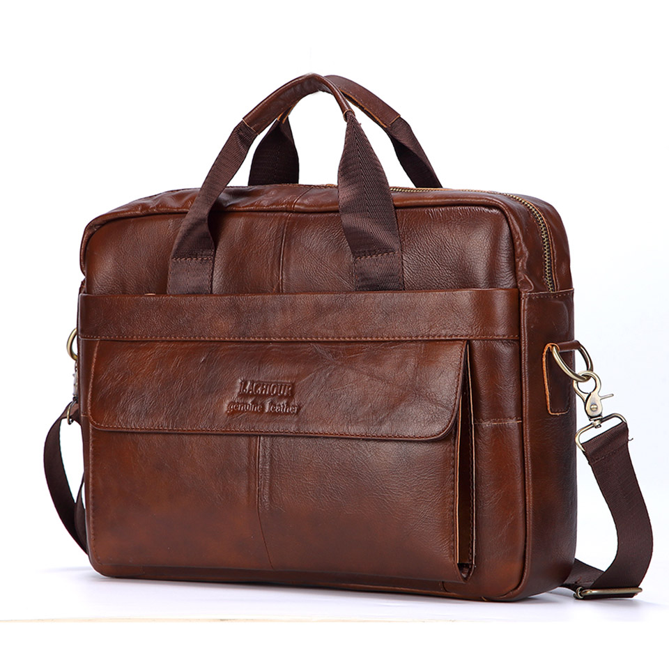 Leather Briefcase - ผู้ชายหนังแท้กระเป๋าถือหนังแล็ปท็อปกระเป๋าชายธุรกิจเดินทาง Messenger กระเป๋ากระเป๋า Crossbody ไหล่กระเป๋า