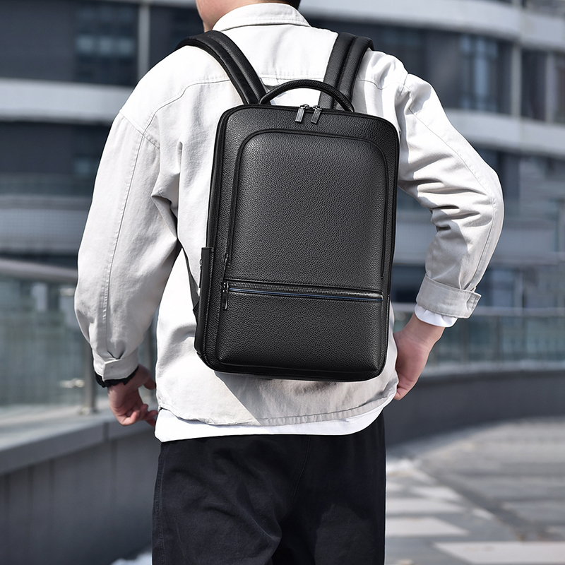 Leather Briefcase - กระเป๋าเป้สะพายหลังผู้ชายหนัง PU กระเป๋าเอกสารสำหรับผู้บริหารแฟชั่นชาร์จ USB เดินทางไปสำนักงานแล็ปท็อปธุรกิจสบายๆกระเป๋ากระเป๋าเป้สะพายหลัง