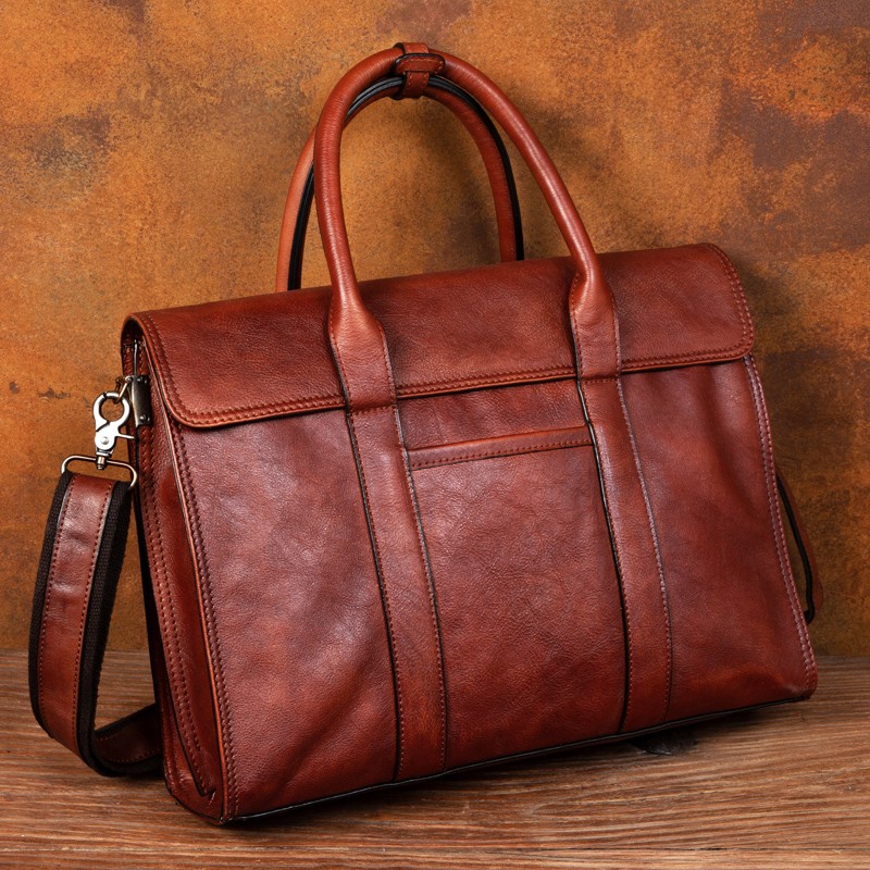 Leather Briefcase - กระเป๋าถือหนังฟอกฝาดผักกระเป๋าสะพายข้างผู้ชายกระเป๋าเอกสารหนังกระเป๋าสะพายไหล่กระเป๋าผู้ชายลําลอง