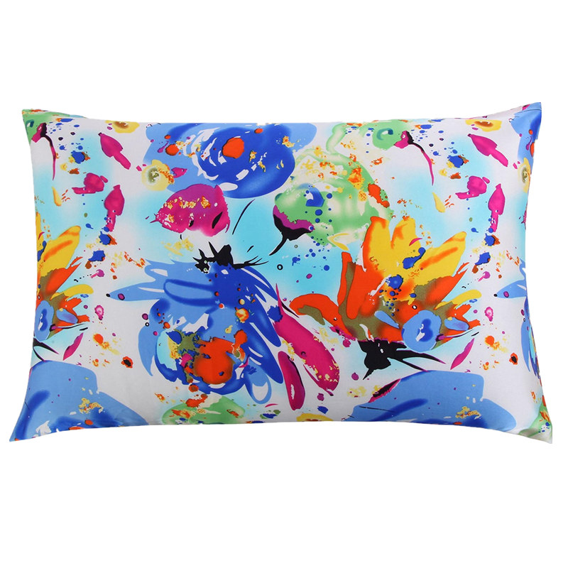 Silk Pillowcase - ผ้าไหมซิปปลอกหมอน1Pc ธรรมชาติ100% ไหมหม่อนพิมพ์สีดอกไม้หมอนที่กำหนดเอง-ขนาดมาตรฐาน Queen King