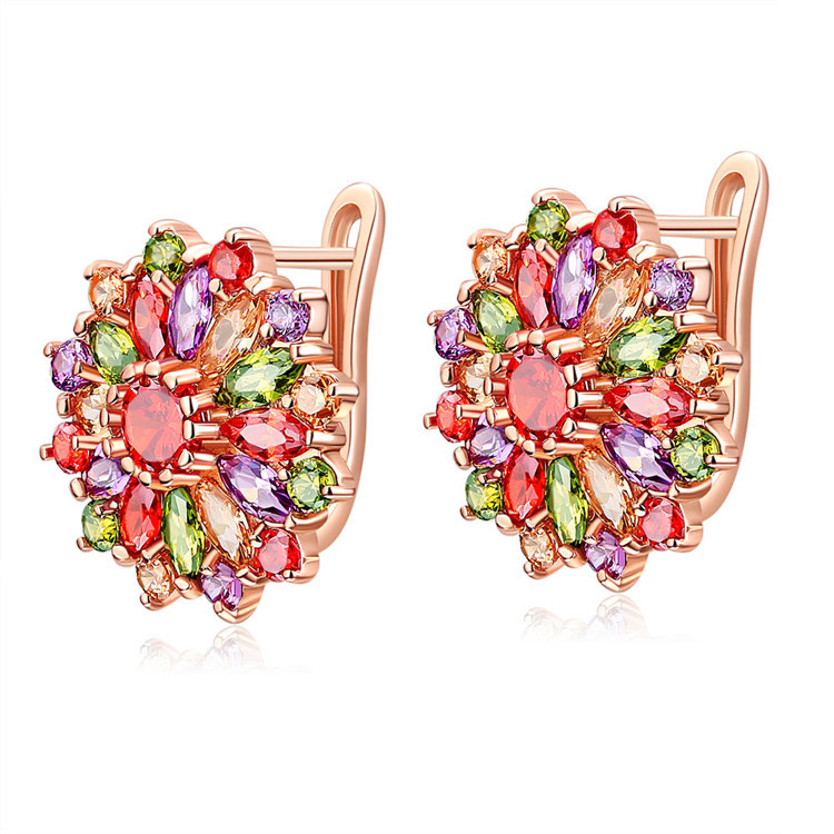 Gold Plated Jewelry - ต่างหูคริสตัลธรรมชาติประดับดอกไม้อัญมณีแกะสลักของจริงเครื่องรางของขลังจากนักออกแบบแนววินเทจของขวัญจากหินชุบทองคำสีกุหลาบสำหรับผู้หญิง