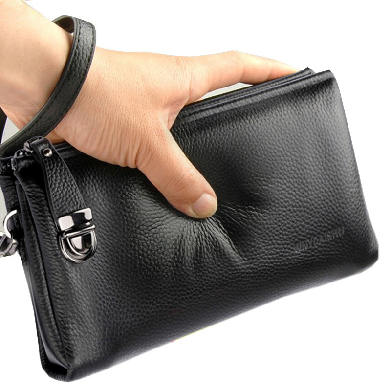 Leather Wallet Men - 2025 กระเป๋าผู้ชายหนังวัวแท้เกาหลีล็อคClutchesชายแท้แบรนด์หรูกระเป๋ากระเป๋าสตางค์คลัทช์กระเป๋าหนีบกระสอบกระเป๋าถือ