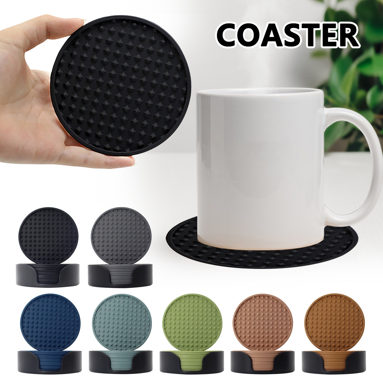 Marble Coaster Set - ชุดแผ่นรองแก้วซิลิโคนกันลื่น6ชิ้นแผ่นรองจานที่แขวนแก้วน้ำแผ่นรองจานอุปกรณ์ครัว