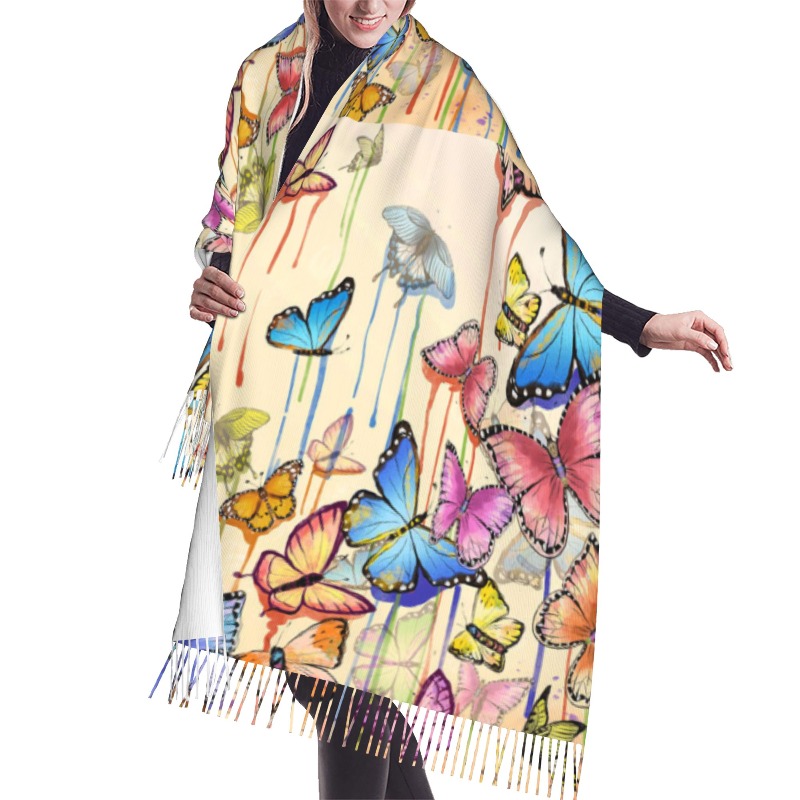 Cashmere Scarf - ผ้าพันคอแคชเมียร์ลายผีเสื้อสไตล์เรโทรสำหรับผู้หญิง ผ้าคลุมไหล่หรูหรา ผ้าพันคอหนานุ่ม อุ่นสบาย เหมาะเป็นของขวัญ