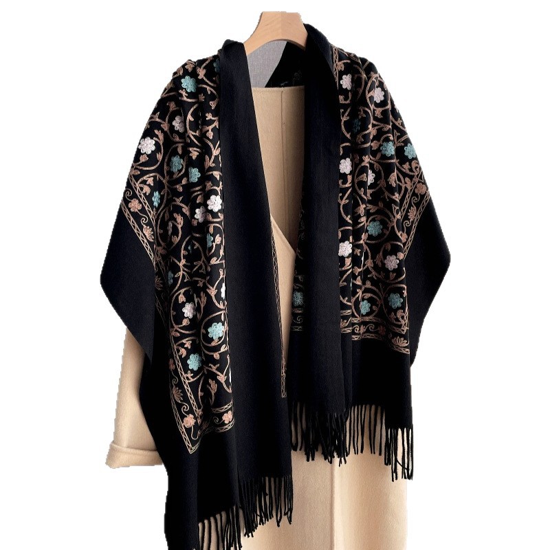 Cashmere Scarf - ผ้าพันคอแคชเมียร์ปักลายใหม่ปี 2025 ผ้าคลุมไหล่สำหรับผู้หญิงฤดูหนาว ผ้าคลุมฮิญาบ ผ้าห่มหนา ผ้าพันคอพัชมีนาแบบยาวสำหรับผู้หญิง