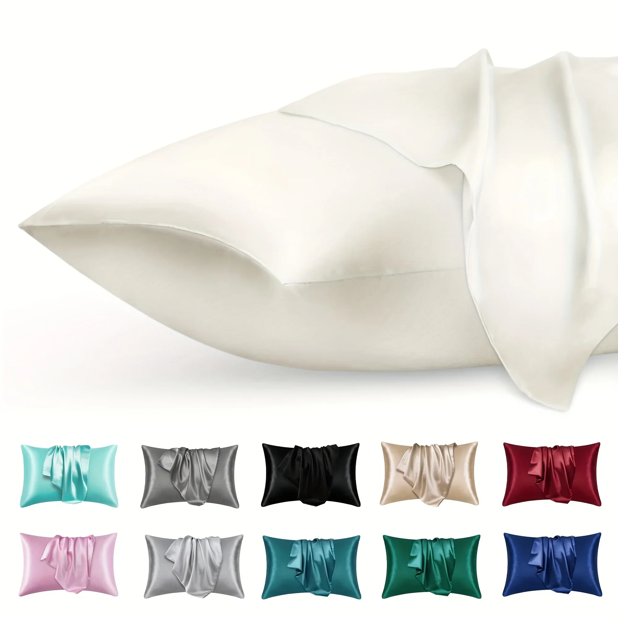 Silk Pillowcase - 2 ชิ้นหรูหราซาตินซองจดหมายปลอกหมอนสีทึบ, ผ้าไหมเช่น High-End Nighttime Hair