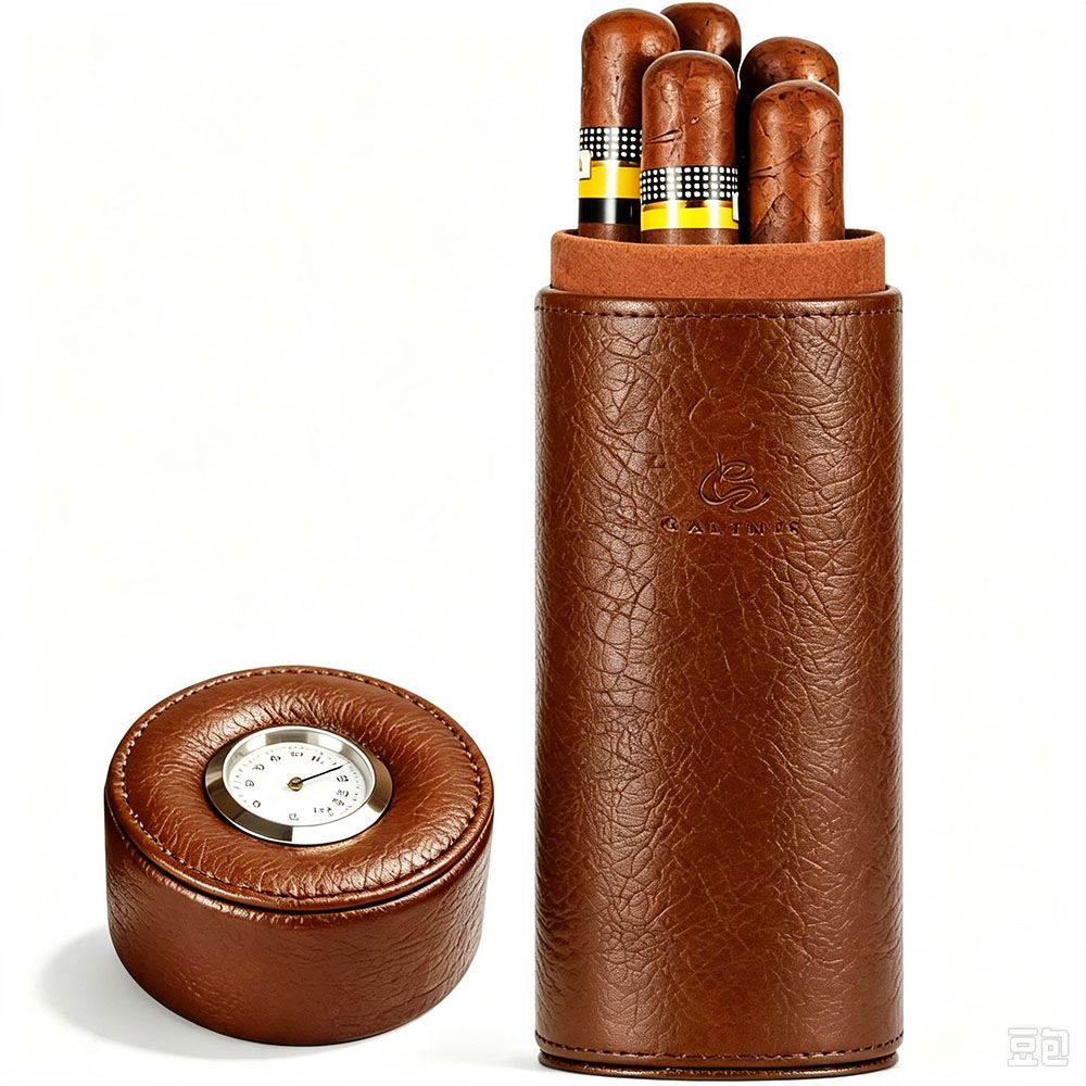 Premium Cigar Case - กล่องเก็บซิการ์แบบพกพา GALINER ทำจากไม้ซีดาร์ พร้อมเครื่องวัดความชื้นและเครื่องเพิ่มความชื้น ท่อซิการ์สีดำ
