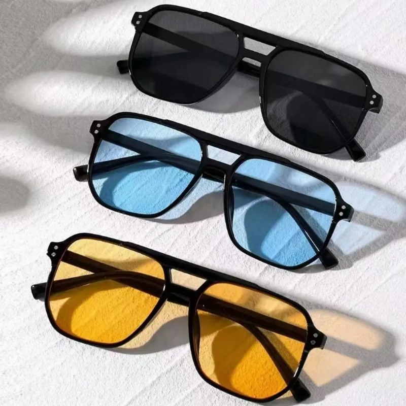 Sunglasses Uv400 - แว่นกันแดดกรอบสี่เหลี่ยม ป้องกันรังสียูวี อุปกรณ์เสริมสำหรับการเดินทาง แว่นตาสไตล์เรโทร แว่นกันแดดสำหรับชายหาด แว่นตาสีดำ