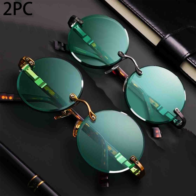 Designer Sunglasses - แว่นกันแดดไร้กรอบทรงคลาสสิกสำหรับผู้หญิงและผู้ชาย เลนส์ทรงกลม ดีไซน์ย้อนยุค เหมาะสำหรับการขับรถกลางแจ้ง
