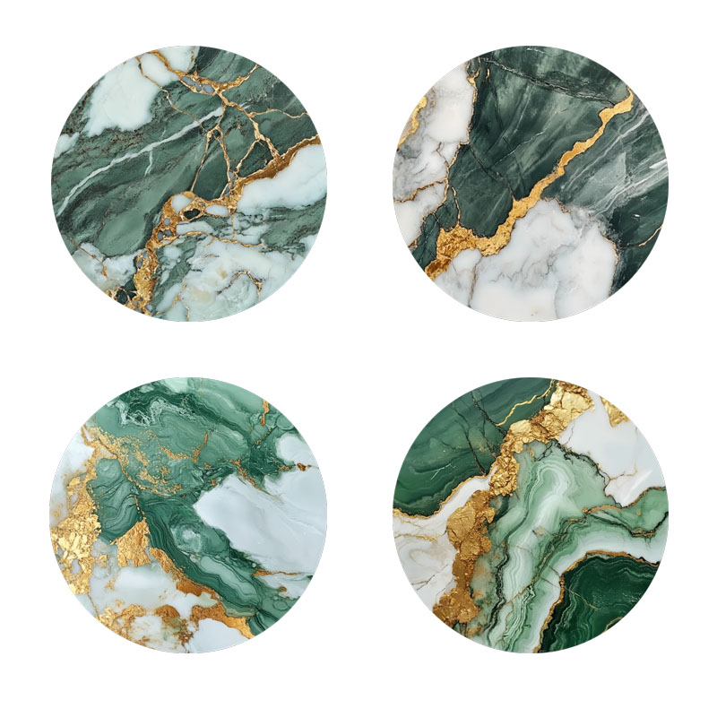 Marble Coaster Set - ที่รองแก้วลายหินอ่อน 4 ชิ้น เหมาะสำหรับตกแต่งงานปาร์ตี้ประจำวันสำหรับครอบครัว สำนักงาน ที่รองแก้วไม้กันลื่น