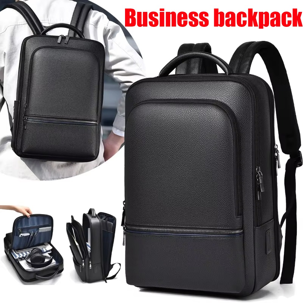 Leather Briefcase - กระเป๋าเป้หนัง PU สำหรับผู้ชาย ช่องเสียบ USB ชาร์จไฟ