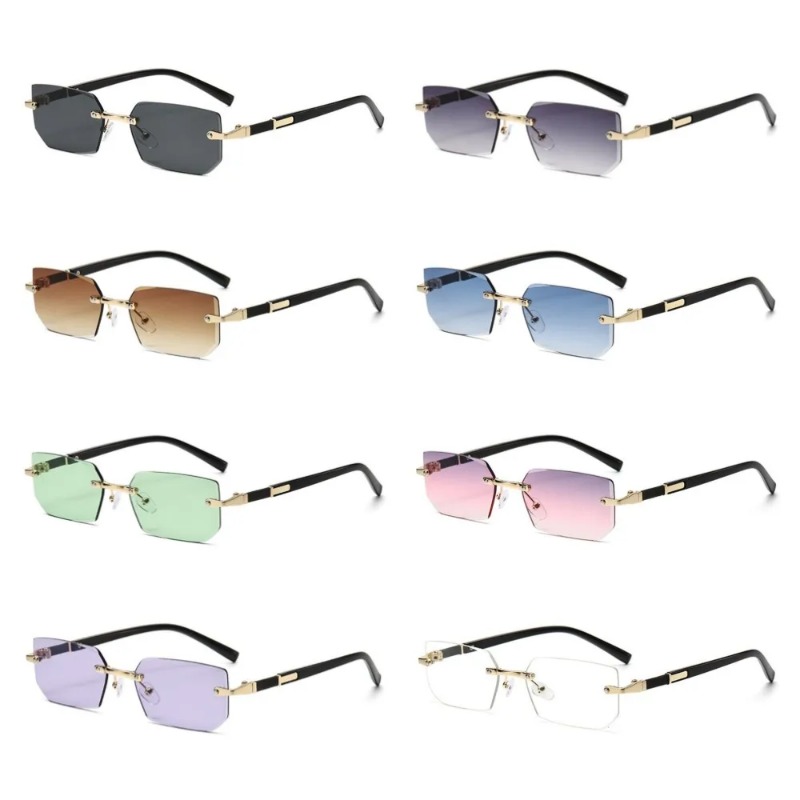 Designer Sunglasses - แว่นกันแดดทรงสี่เหลี่ยมไร้กรอบ ดีไซน์เนอร์แฟชั่นวินเทจ ทรงเหลี่ยม Y2k ป้องกันรังสียูวี 400