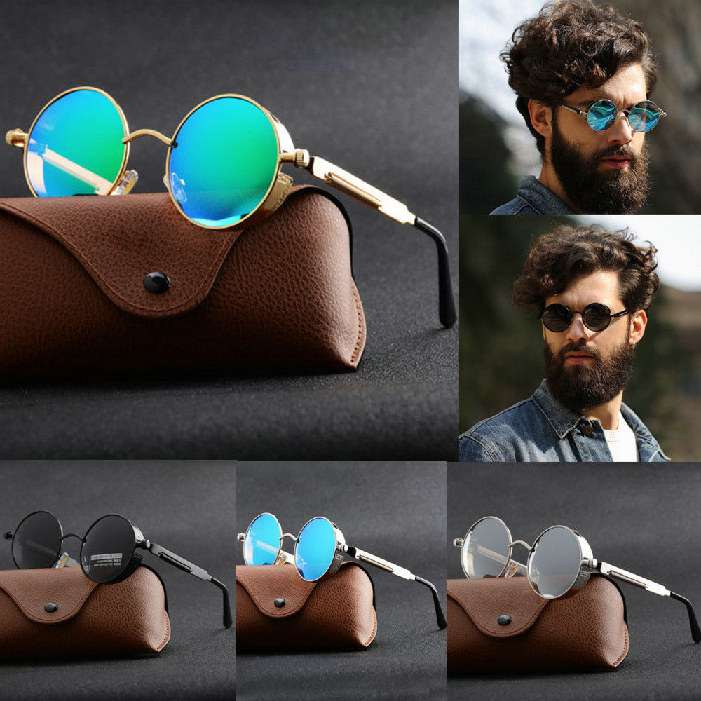 Designer Sunglasses - แว่นกันแดดสไตล์สตีมพังค์โลหะใหม่สำหรับผู้ชายและผู้หญิง แฟชั่นแว่นตาทรงกลม ดีไซน์แบรนด์ แว่นกันแดดวินเทจ คุณภาพสูง