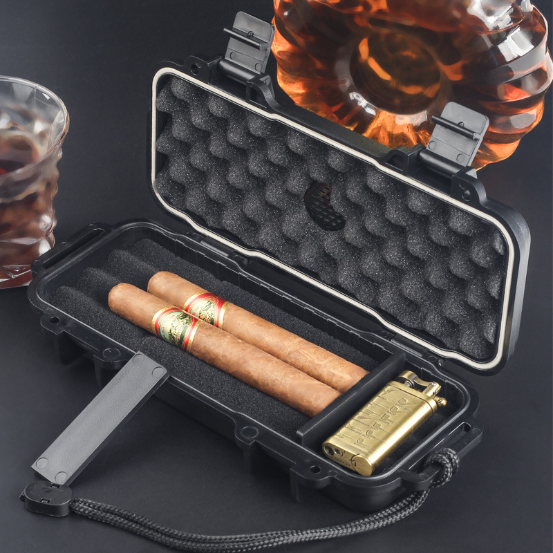 Premium Cigar Case - กล่องเก็บซิการ์แบบพกพาพร้อมเครื่องเพิ่มความชื้น กันน้ำ ทำจากวัสดุ ABS สำหรับใส่ซิการ์ได้ 4