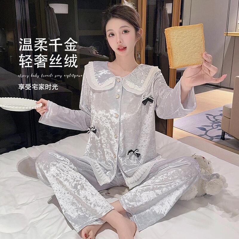 Luxury Gift Set - ชุดนอนผู้หญิงใหม่สุดฮิต ผ้านุ่มสบายผิว ปี 2025 คอปกตุ๊กตาน่ารัก สำหรับฤดูใบไม้ร่วงและฤดูหนาว