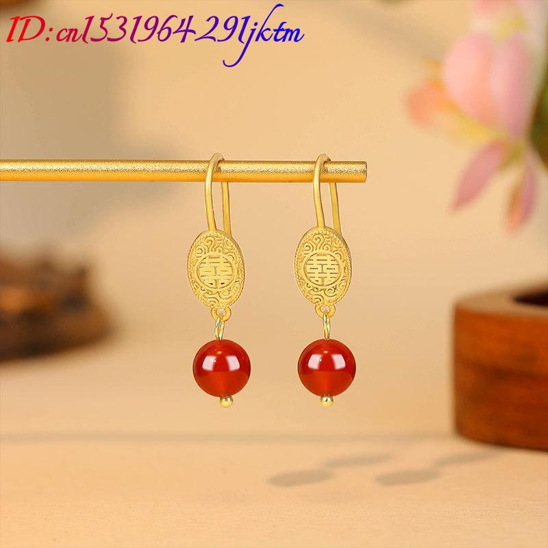 หยกแดงธรรมชาติ ต่างหูลูกปัด เค - Gold Plated Jewelry บทวิจารณ์และราคา