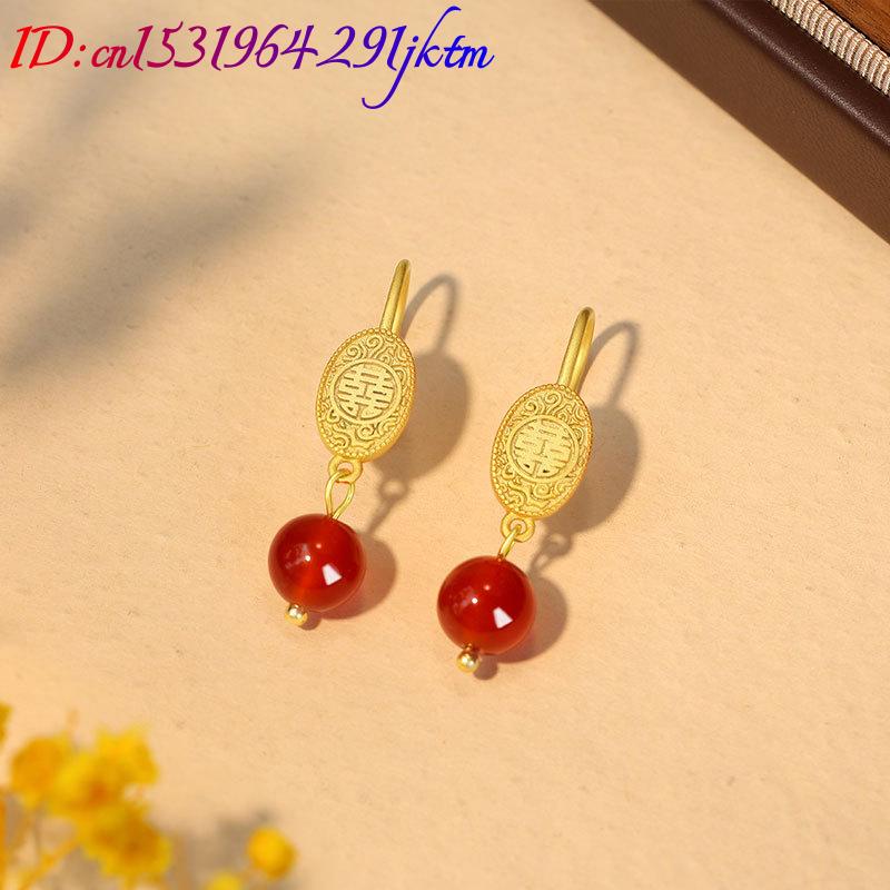 หยกแดงธรรมชาติ ต่างหูลูกปัด เค - Gold Plated Jewelry บทวิจารณ์และราคา