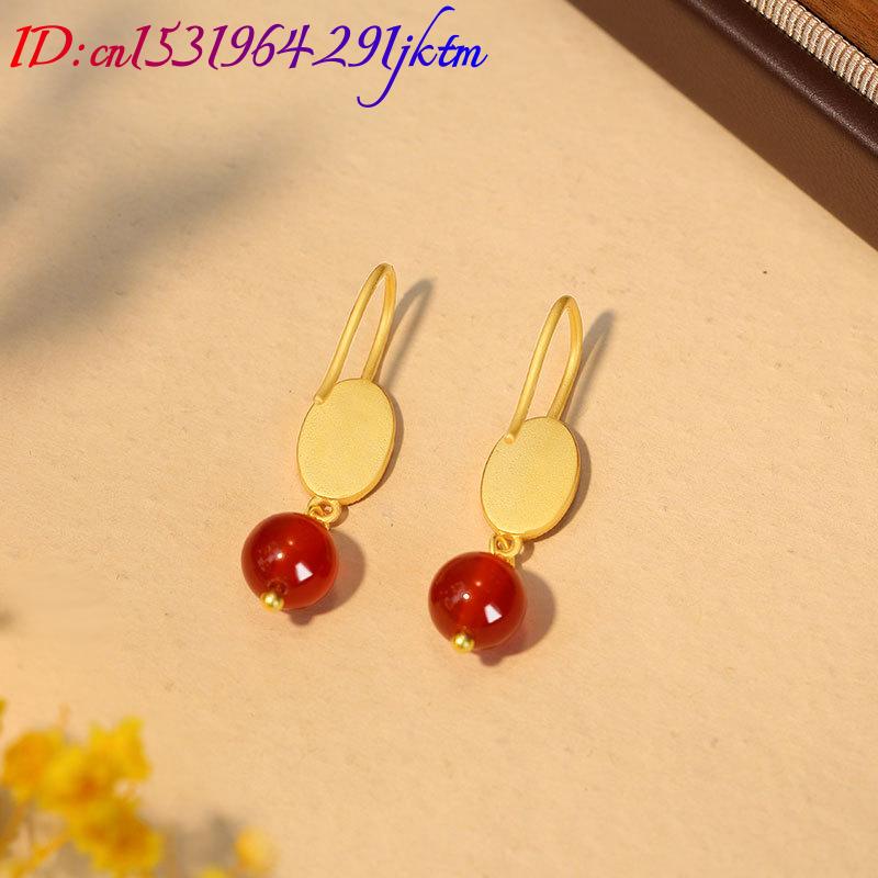 หยกแดงธรรมชาติ ต่างหูลูกปัด เค - Gold Plated Jewelry บทวิจารณ์และราคา