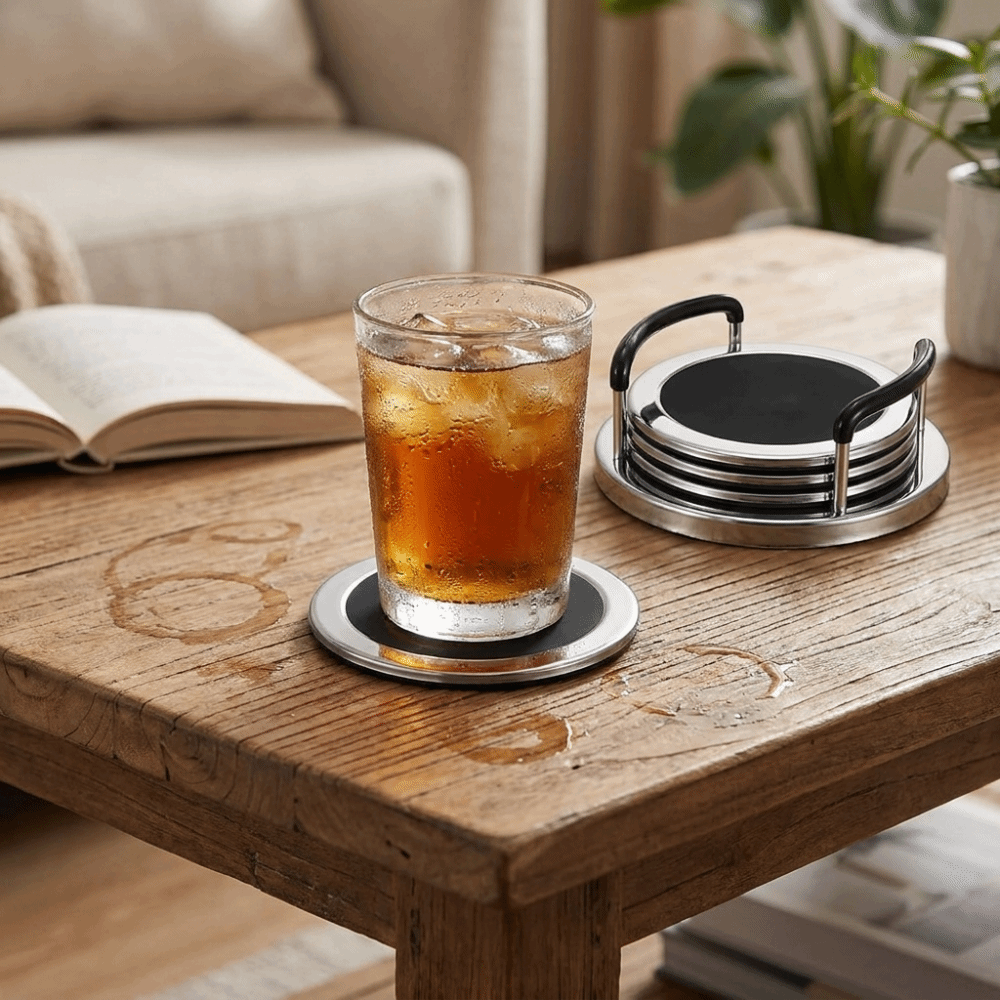 ชุดจานรองแก้วสแตนเลสทรงกลม 6 ช - Marble Coaster Set บทวิจารณ์และราคา