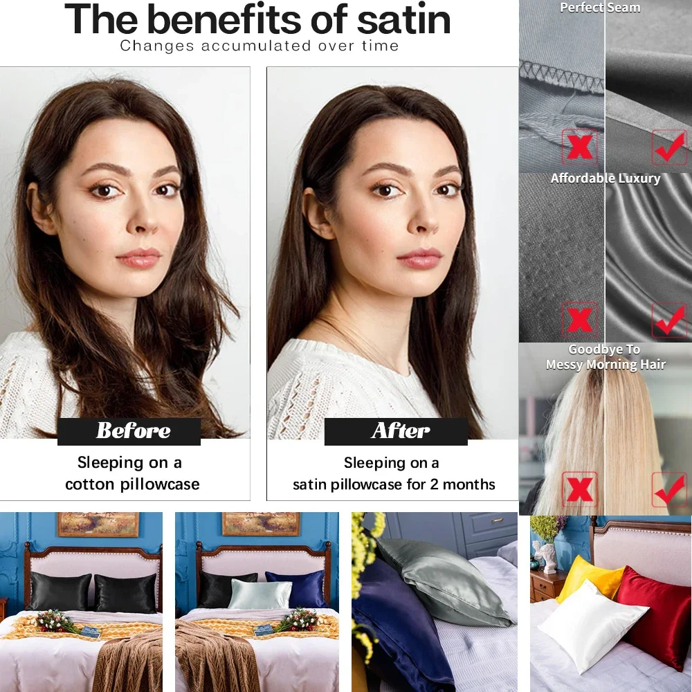 ปลอกหมอนซาติน 2 แพ็คสําหรับผมแ - Silk Pillowcase บทวิจารณ์และราคา
