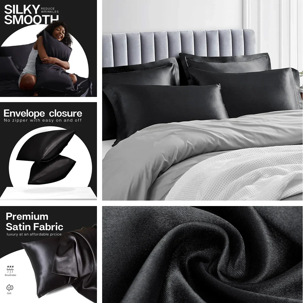 ปลอกหมอนซาติน 2 แพ็คสําหรับผมแ - Silk Pillowcase บทวิจารณ์และราคา