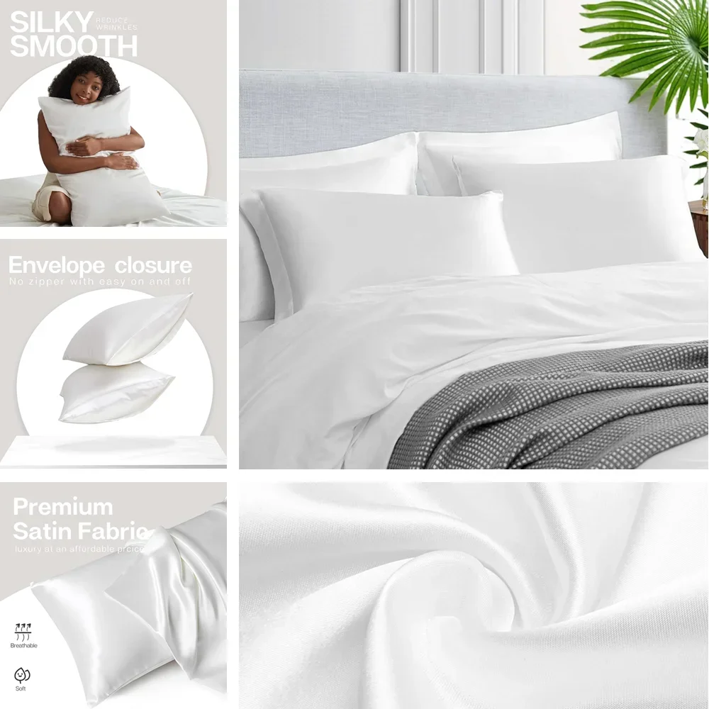 ปลอกหมอนซาติน 2 แพ็คสําหรับผมแ - Silk Pillowcase บทวิจารณ์และราคา