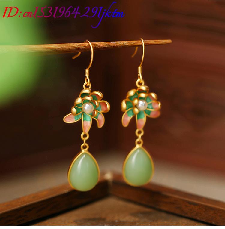 ต่างหูหยดน้ำหยกธรรมชาติสีเขียว - Gold Plated Jewelry บทวิจารณ์และราคา