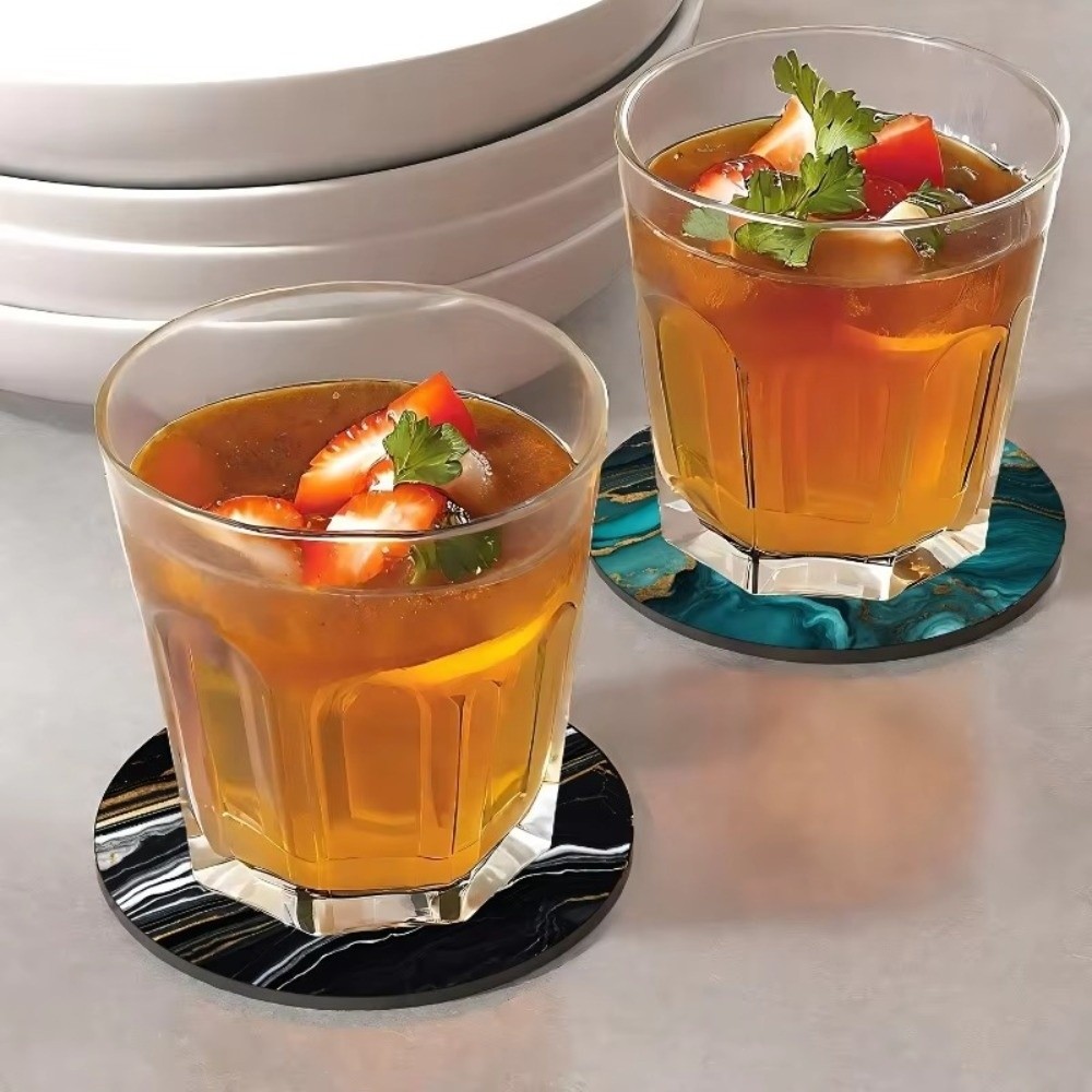 ชุดที่รองแก้วไม้ลายหินอ่อน ขนา - Marble Coaster Set บทวิจารณ์และราคา