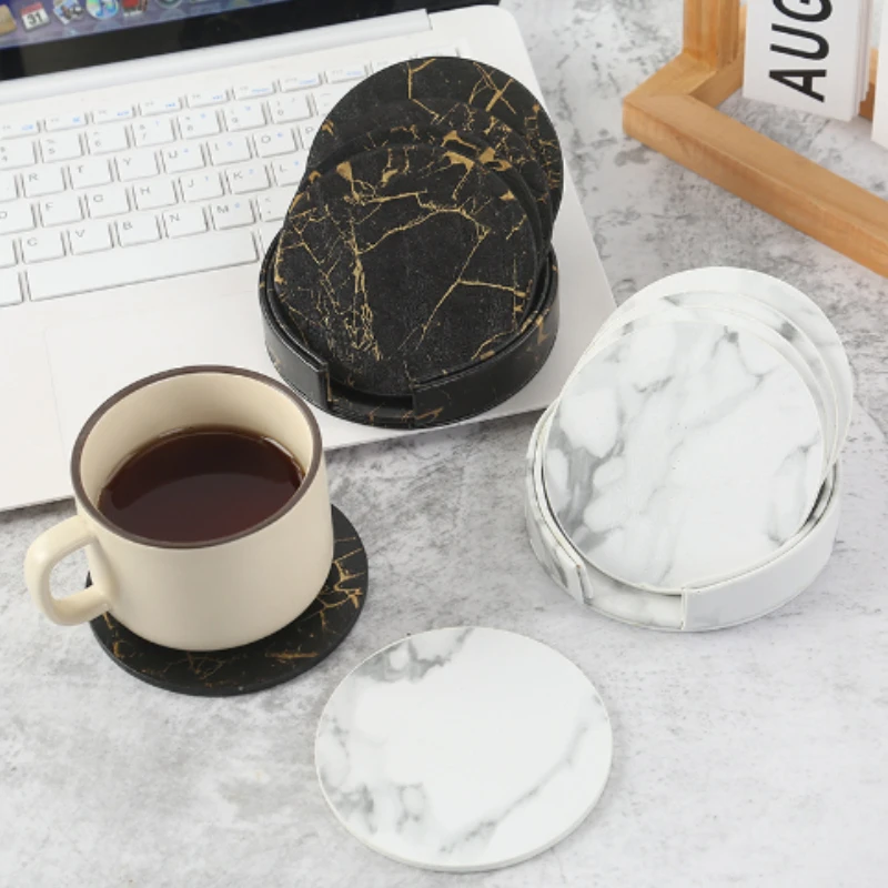 6pcsMarble Coaster หนังเทียม 1 - Marble Coaster Set บทวิจารณ์และราคา