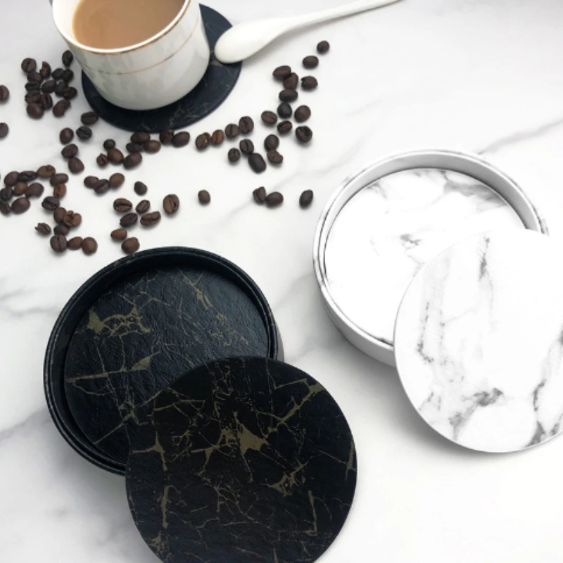 6pcsMarble Coaster หนังเทียม 1 - Marble Coaster Set บทวิจารณ์และราคา