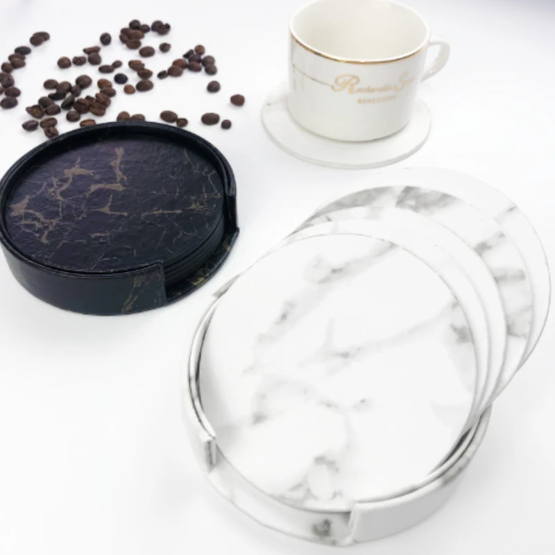 6pcsMarble Coaster หนังเทียม 1 - Marble Coaster Set บทวิจารณ์และราคา