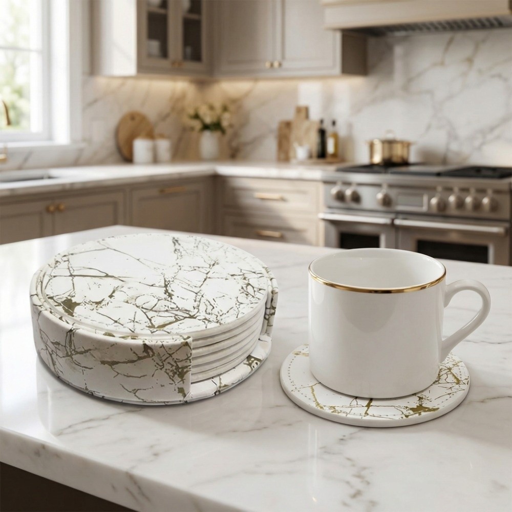 ชุดจานรองแก้ว 7 ชิ้น จานรองแก้ - Marble Coaster Set บทวิจารณ์และราคา