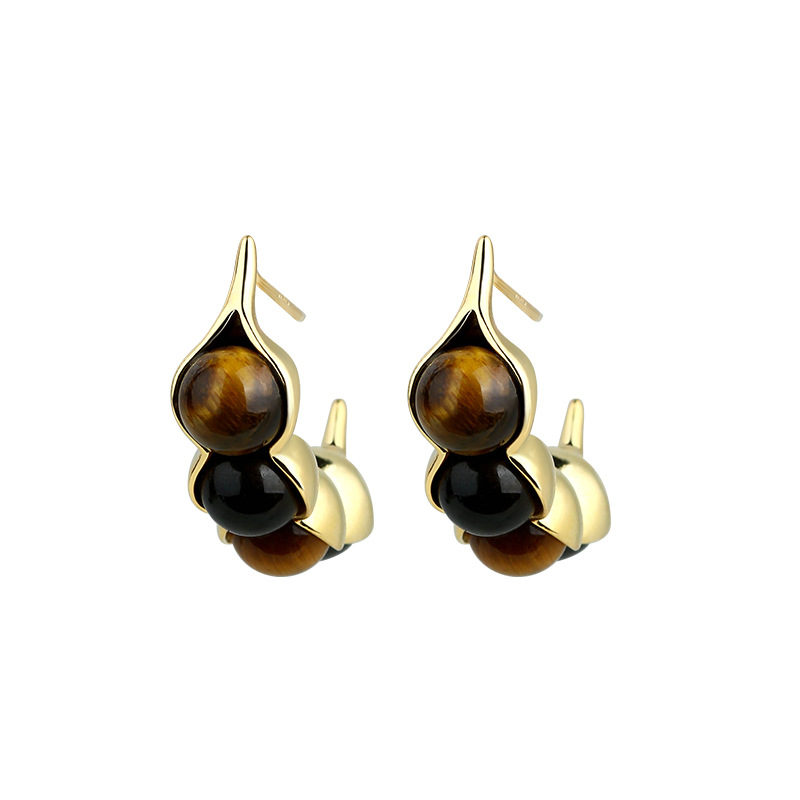 Tiger Eye Pod ต่างหูอัญมณีเครื - Gold Plated Jewelry บทวิจารณ์และราคา