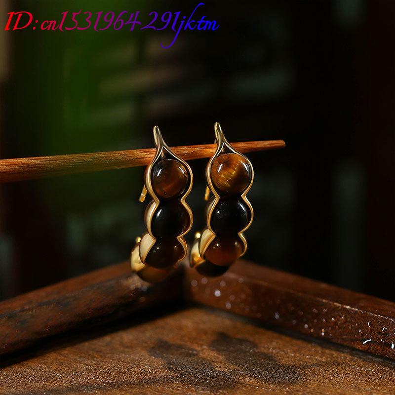Tiger Eye Pod ต่างหูอัญมณีเครื - Gold Plated Jewelry บทวิจารณ์และราคา