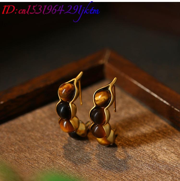 Tiger Eye Pod ต่างหูอัญมณีเครื - Gold Plated Jewelry บทวิจารณ์และราคา
