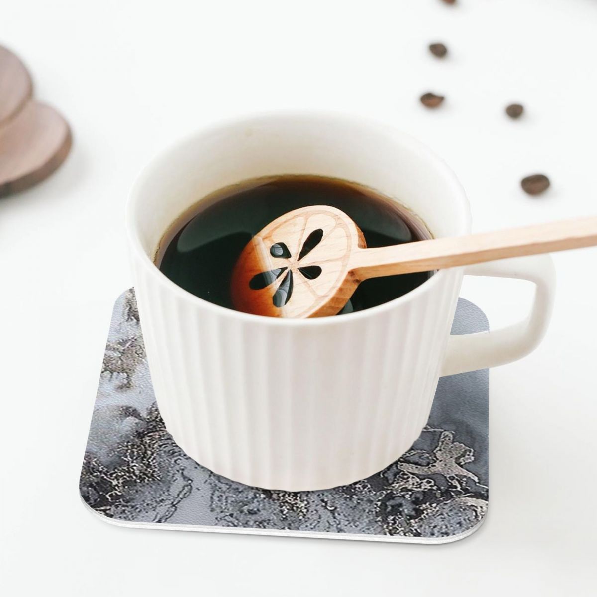 แผ่นรองแก้วลายหินอ่อนสีเทาและส - Marble Coaster Set บทวิจารณ์และราคา