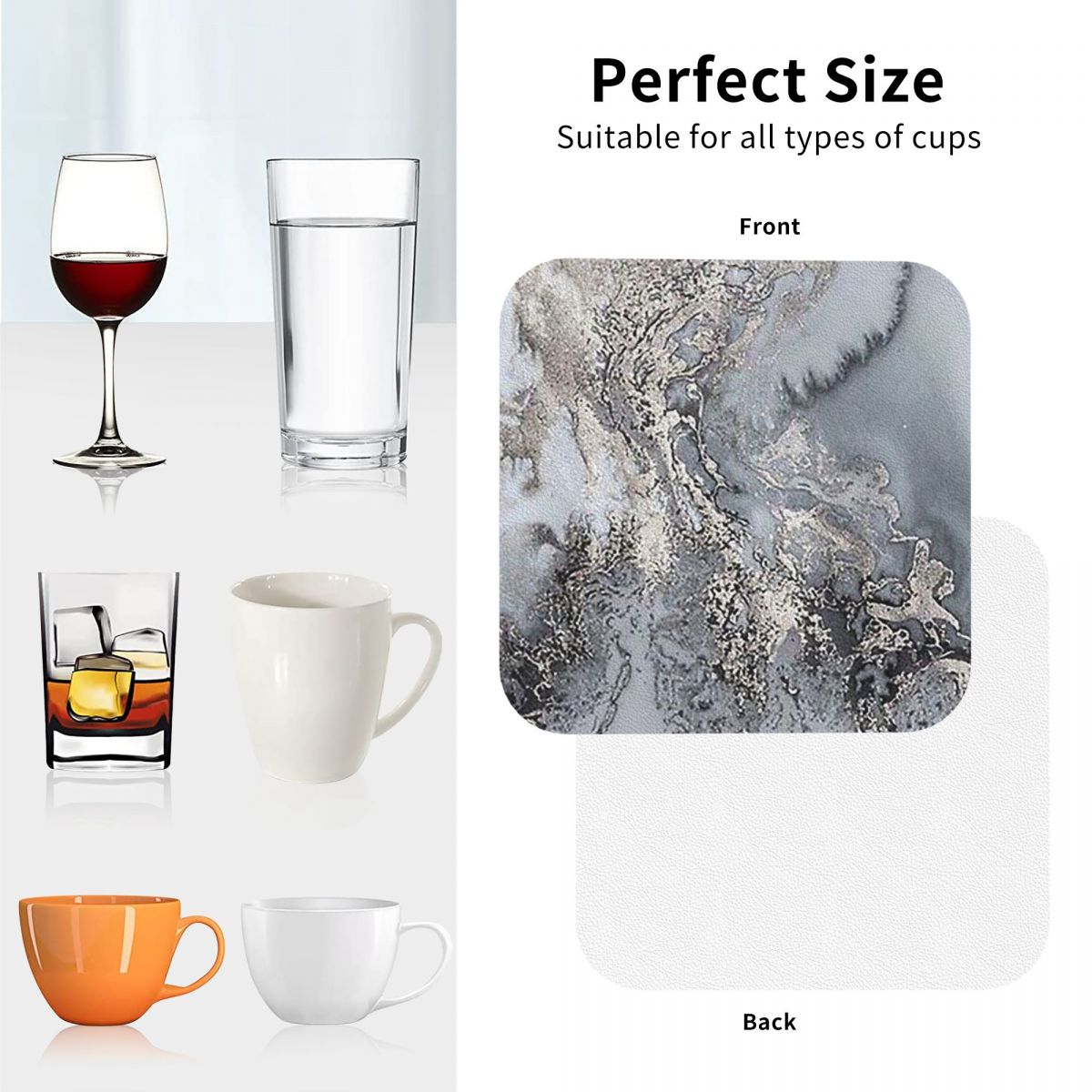 แผ่นรองแก้วลายหินอ่อนสีเทาและส - Marble Coaster Set บทวิจารณ์และราคา