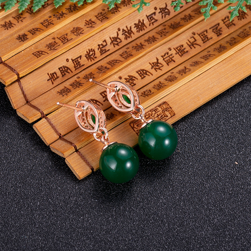 ต่างหูลูกปัดหยกธรรมชาติเครื่อง - Gold Plated Jewelry บทวิจารณ์และราคา